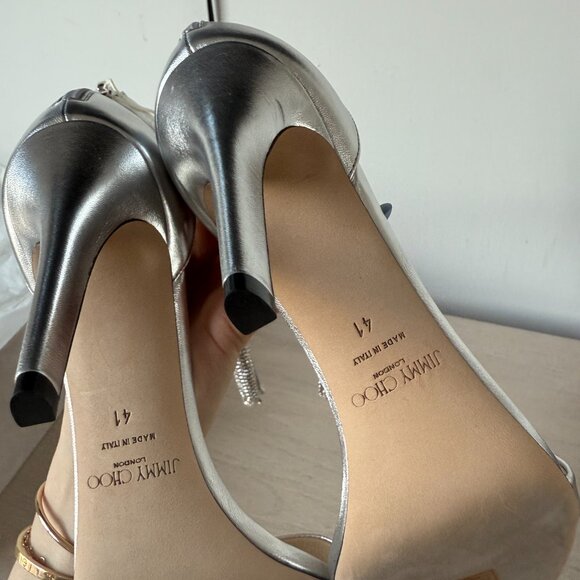 NWT Jimmy Choo Viola 100 Metallic Nappa Leather Crystal Chandelier Ankle Strap - Picture 15 of 16